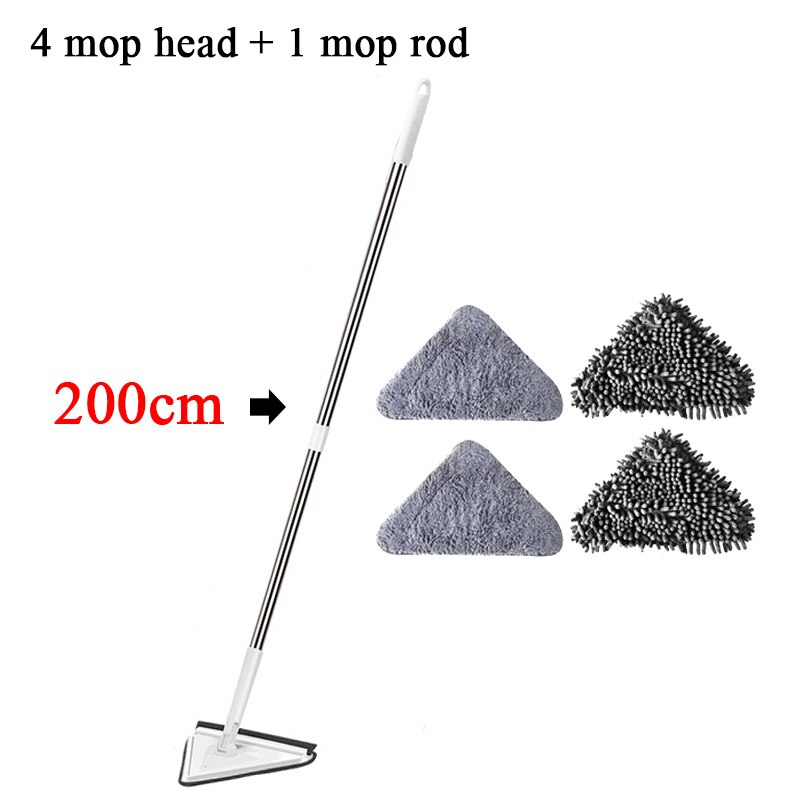 200Cm Multi Driehoek Mop Extensible Huishoudelijke Cleaning Lazy Mop Microfiber Vlakmop Badkamer Glas Floor Cleaner 180 ° Rotatie: 4 Wipes and 1 Mop