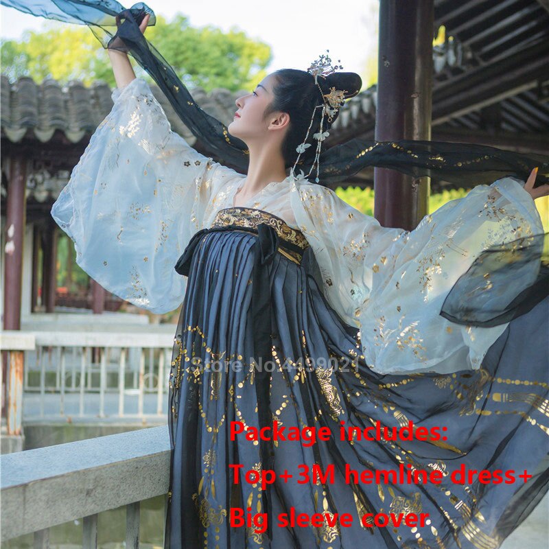 Women Chinese Style Traditional Folk Dance Costume Oriental Han Dynasty Fairy Performance Hanfu Crane Singer Printed Skirt Set: Color4 / XL