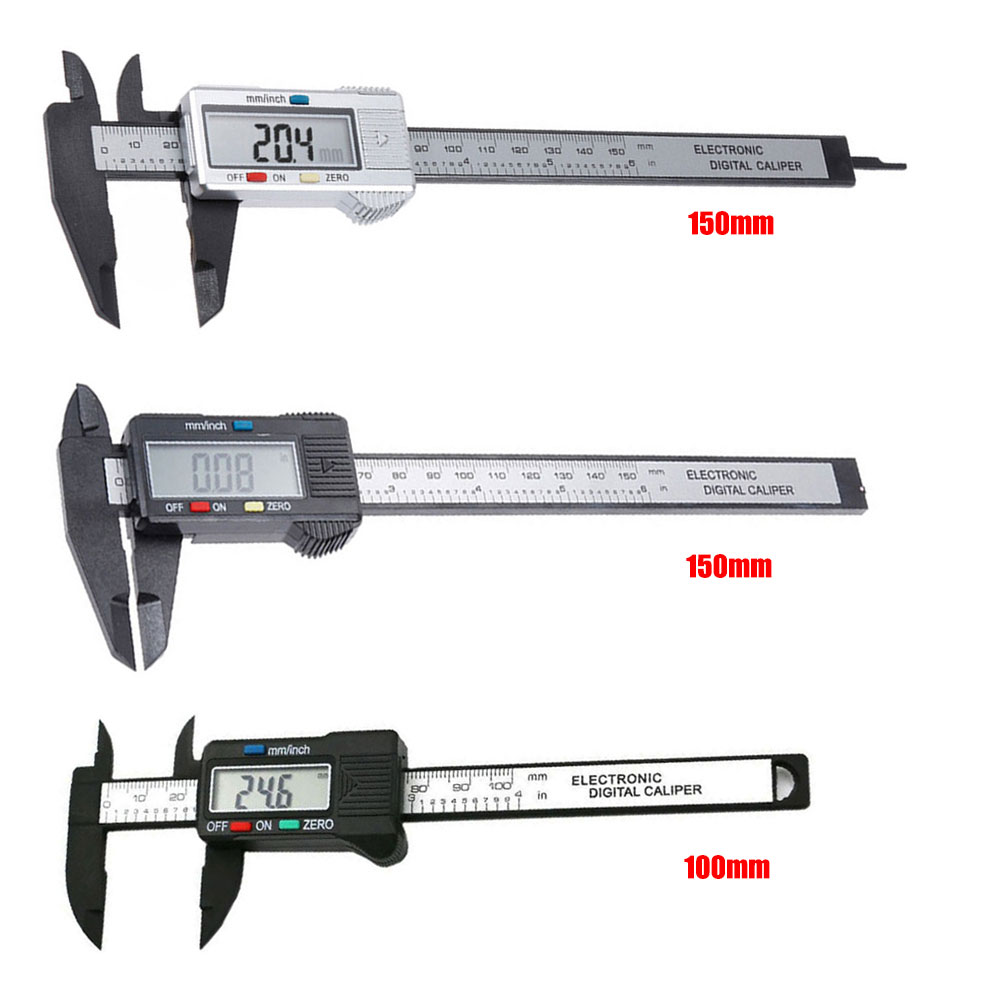 Vastar-calibrador Vernier Digital de 150mm y 100mm, instrumento de medición electrónico de carbono, con batería de botón