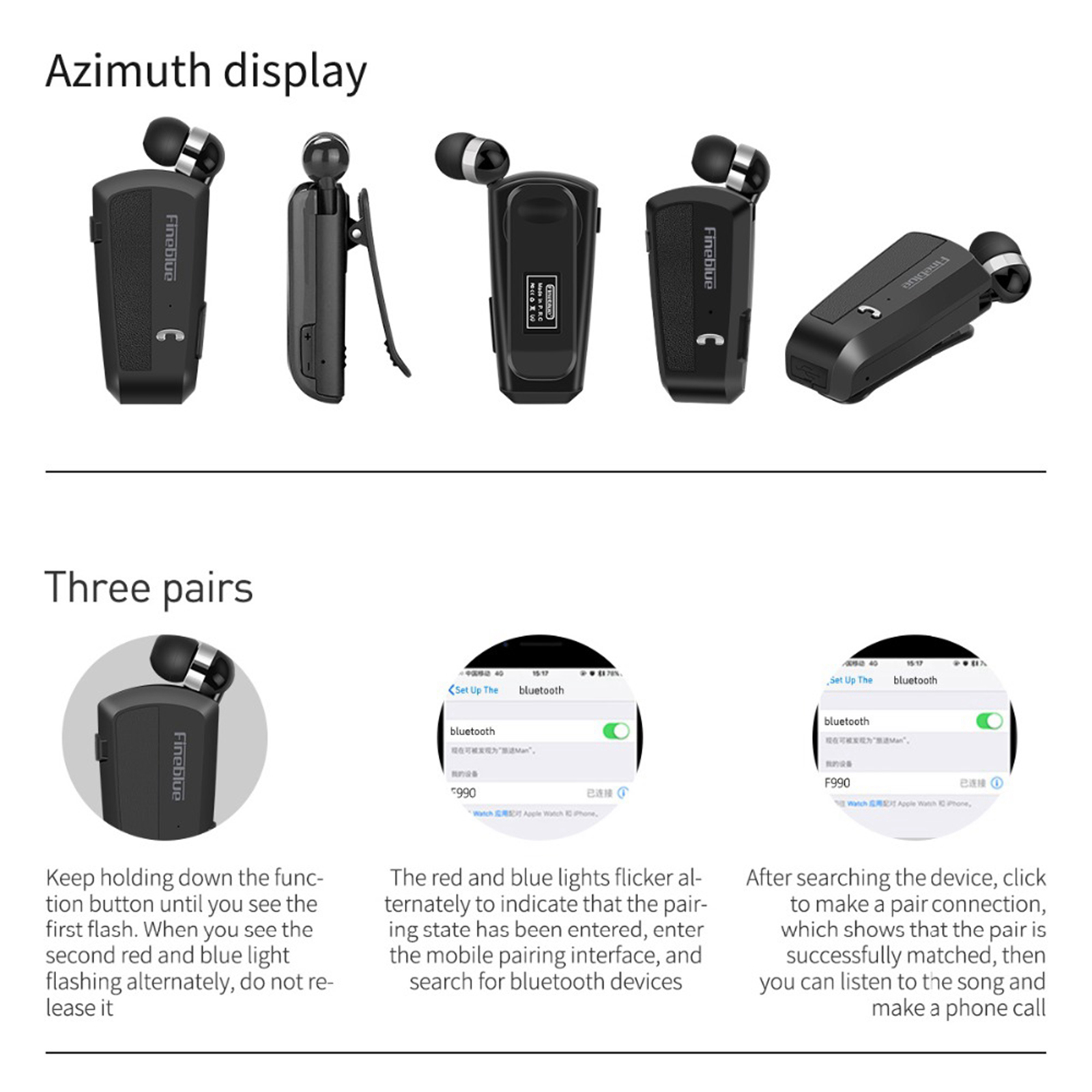 Fineblue F990 Newest Wireless business Bluetooth Headset Sport Driver Earphone Telescopic Clip on stereo earbud Vibration Luxury