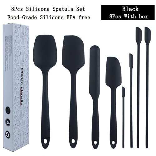 Juego de espátulas de silicona, utensilios de cocina, cuchara raspadora, cepillo, herramienta para hornear y cocinar, 6 uds.: 8pcs-Set-Black-C