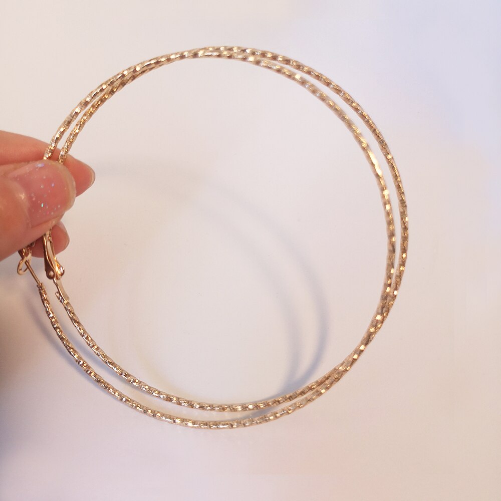 BLIJERY Glanzende Twisted Grote Hoepel Oorbellen voor Vrouwen Sieraden Basketbal Brincos Temperament Ronde Cirkel Oorbellen Boucles d'oreill: Rhodium Plated