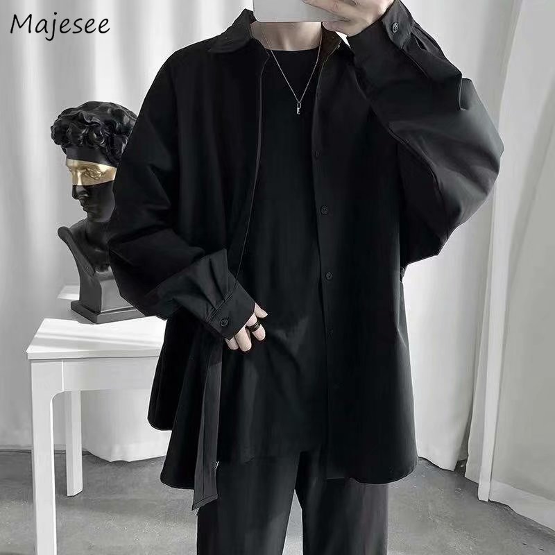 Men Shirts Long Sleeve Black Mens Shirt Plus Size 3XL Loose Harajuku All-match Leisure Simple BF Ulzzang Chic Oversize