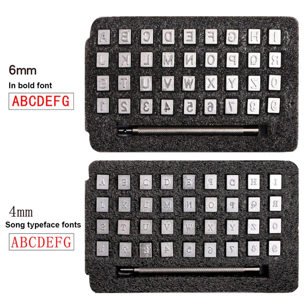 36Pcs 4Mm Letters Aantal Stalen Afdichting Alfanumerieke Aantal Lederen Stamper Brief Aantal Punch Lederen Carving Brief Punch Carbon