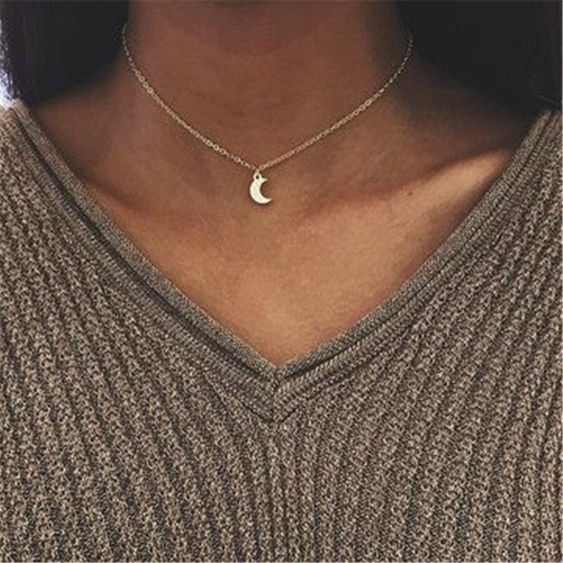 LETAPI Vintage Multilayer Crystal Hanger Ketting Vrouwen Goud Kleur Kralen Moon Star Hoorn Crescent Choker Kettingen Sieraden: 43313