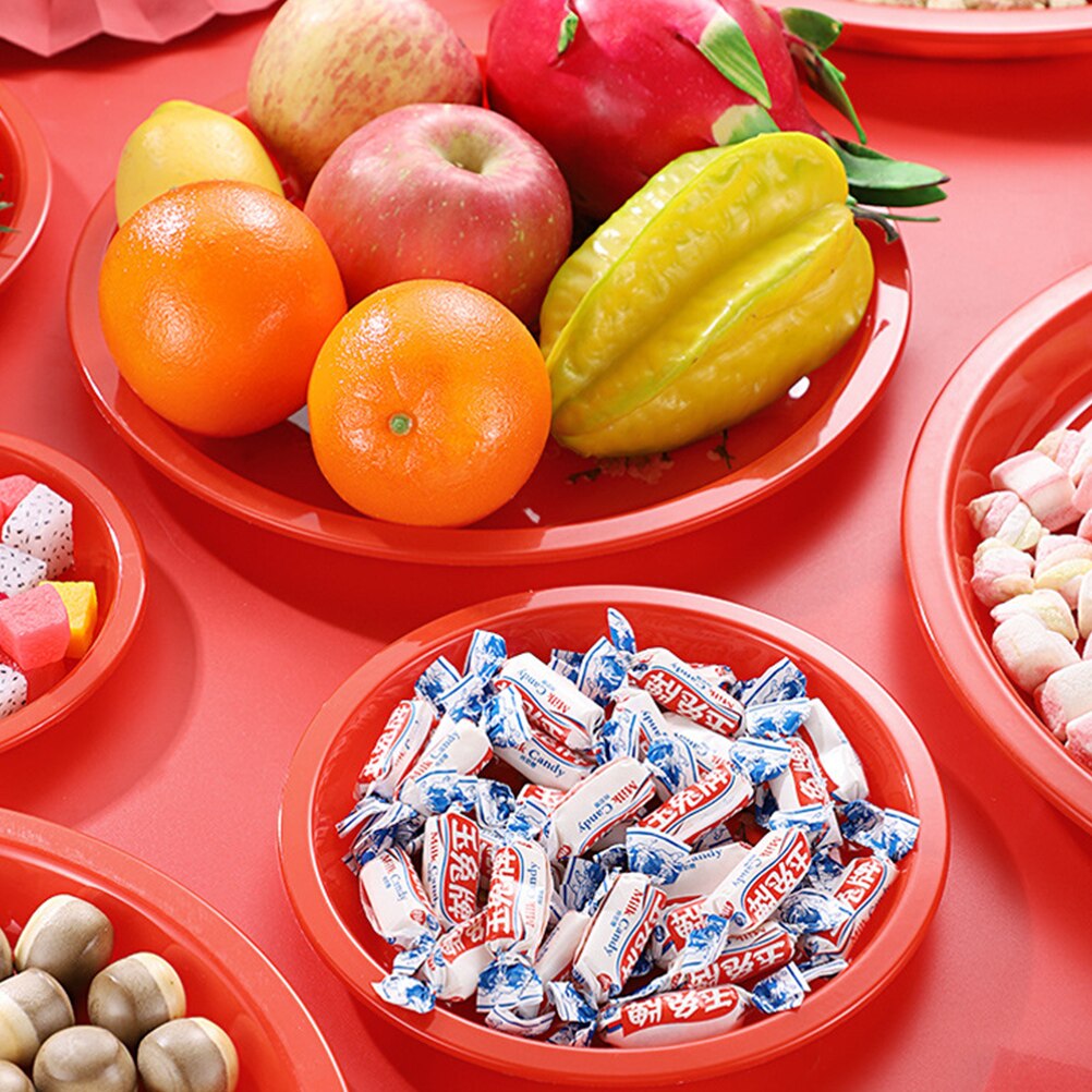 4pcs Food Serving Plate Snack Tray Chinese Style Fruit Plate Tea Storage Plate Chinese Festive Tea Flat Tray Worship The Master