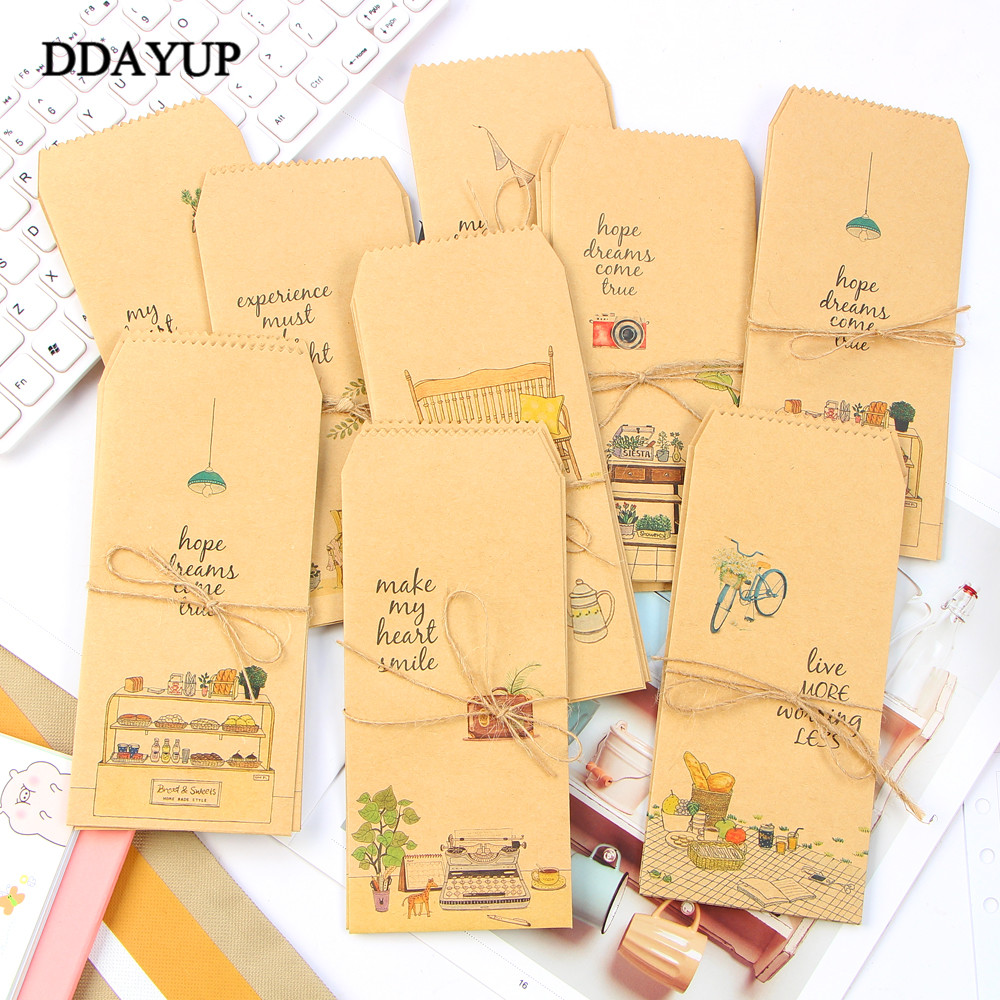10Pcs/lot Kraft Paper Envelope Cute Cartoon Child Daily Left Wedding Invitation Envelopes Letter Stationery