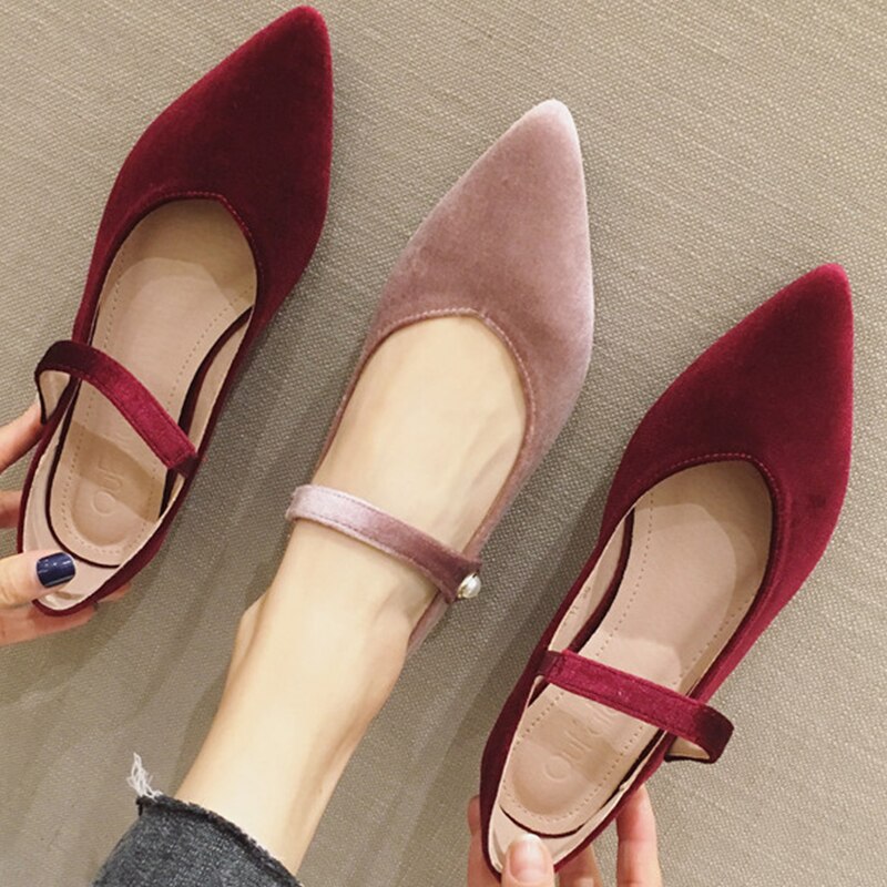 Bröllop spetsad tå flock balett lägenheter kvinnor mockasiner slip on brudtärna skor kvinnor solid grunt elastiskt band ballerina mujer