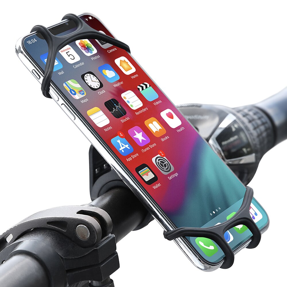 Zwart Universele Fiets Mobiele Telefoon Houder Siliconen Motorcycle Fietsstuur Stand Gps Mount Voor Ios