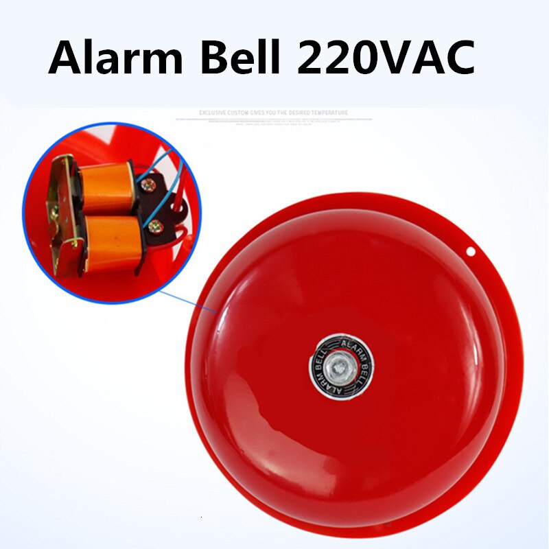 AC 220V 100mm Dia Schools Fire Alarm Round Shape Electric Bell Red Fire Alarm Home Safely Security