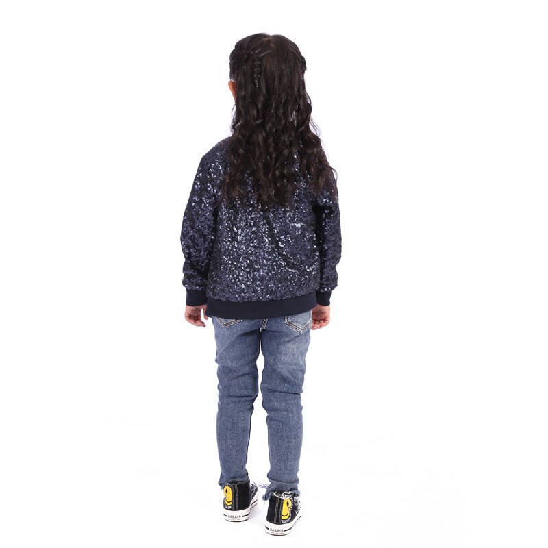 Herfst winter warme meisjes jas kleding bovenkleding lente kinderen kinderjassen meisjes pailletten blauwe korte jas casual kleding