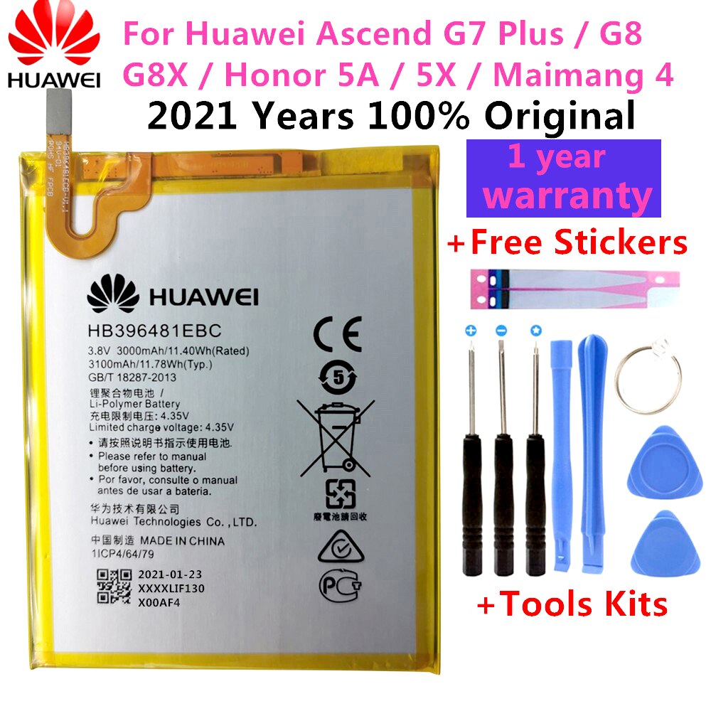 Originele Batterij HB396481EBC Oplaadbare Li-Ion Telefoon Batterij Voor Huawei Ascend G7 Plus Honor 5X G8 G8X Rio L03 -UL00/TL00/AL00