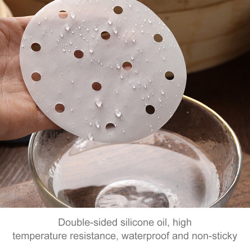 200 Pcs Gestoomde Pad 7/9 Inch Geperforeerde Perkament Vellen Papier, non-stick Stomen Mat Voor Lucht Friteuse Bamboe Stoomboot Bakken