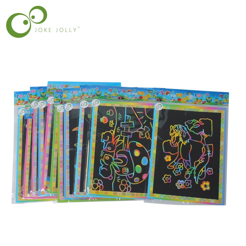 10 Sheets Kleurrijke Magic Scratch Art Schilderen Papier Kinderen Schilderen Papier Gratis Tekening Pen