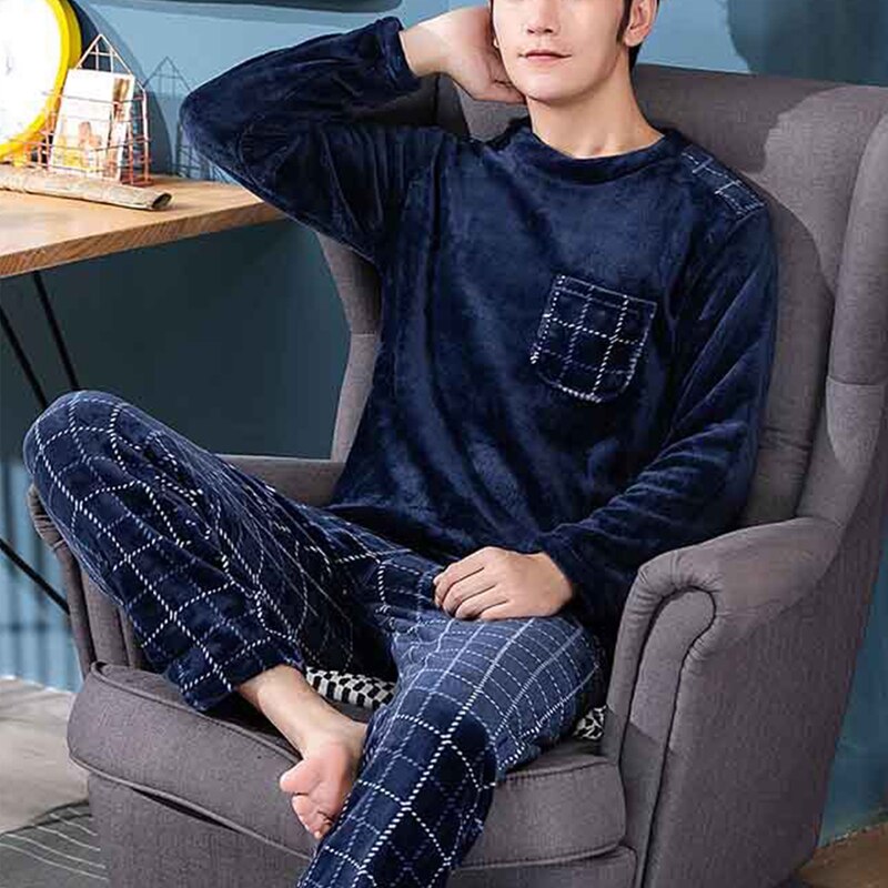 Pajama Man Warm Sleepwear Men's Flannel Winter Thick Pajamas Men Long Sleeve Casual Men's Winter Pajamas Fleece Sleepwear XXXL: 1 / XXXL