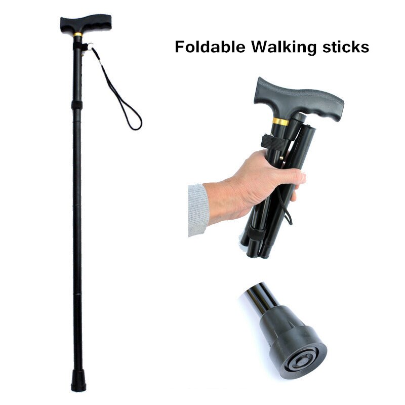 Foldable Telescopic Walking Stick Adjustable Anti-Skid Cane 4 Section Trusty Sticks For Old Man Trekking Hiking Walking Stick
