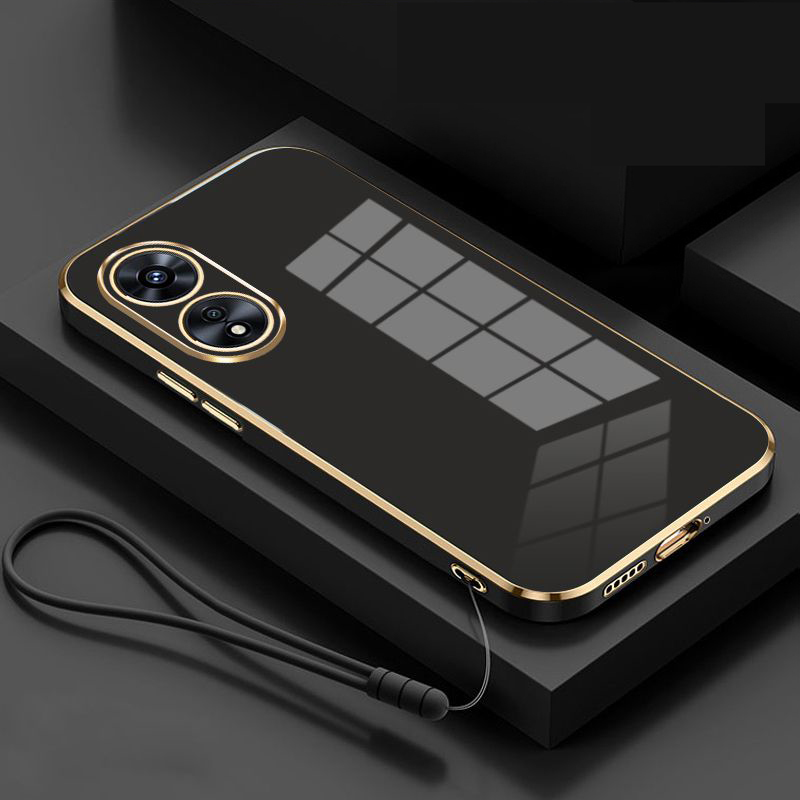 Para OPPO A18 funda oppo a38 funda de teléfono Oppo A18 A38 4G funda CPH2591 cubierta CPH2579 revestimiento cuadrado de lujo cubierta trasera a prueba de golpes: ABS / Negro