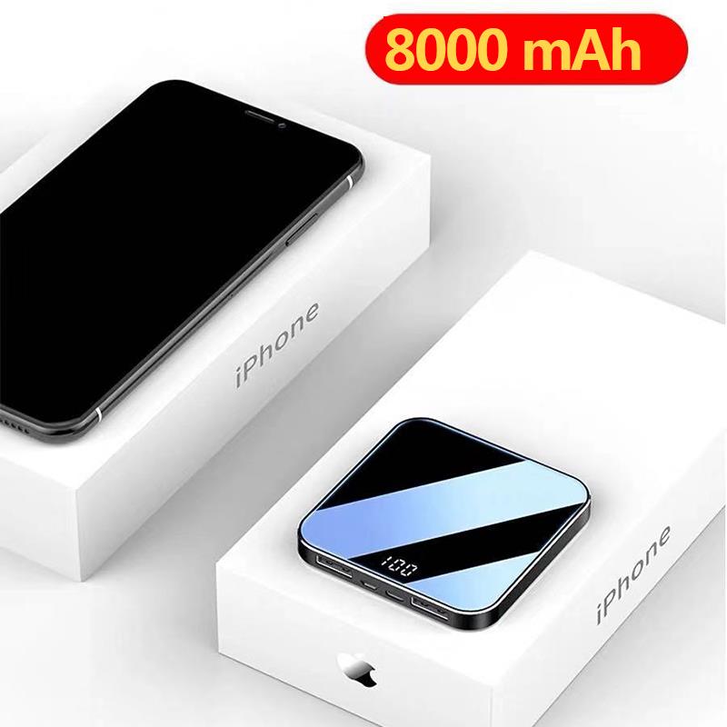 mini Power Bank Fast Charge Powerbank 8000 mAh Built-in Line Poverbank Portable External Battery Charger For Xiaomi Mi iPhone