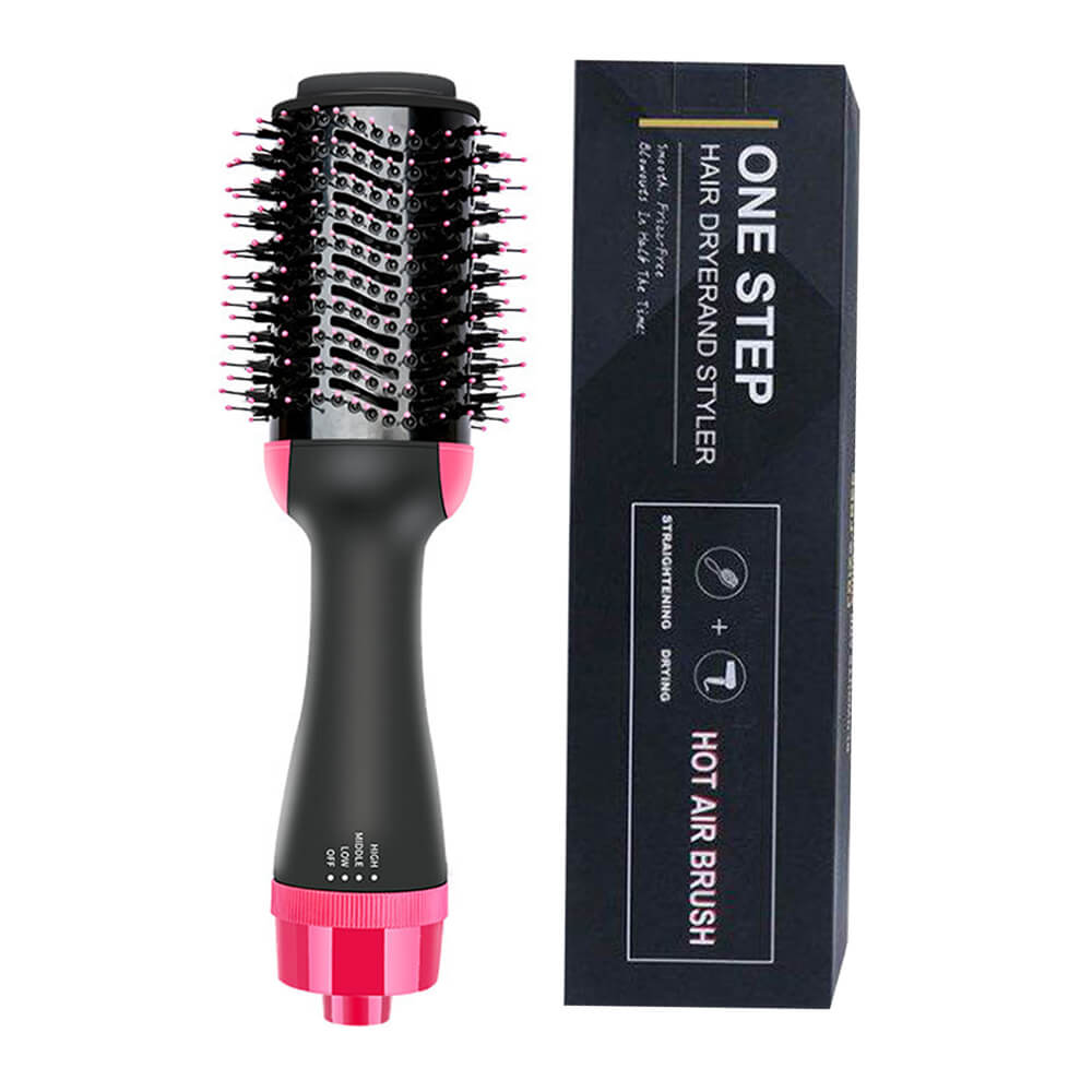 Secador de pelo 4 en 1, voluminizador, cepillo de aire , peine Alisador, rizador, Estilismo, cepillo eléctrico de iones negativos multifuncional: Rojo rosado / EU