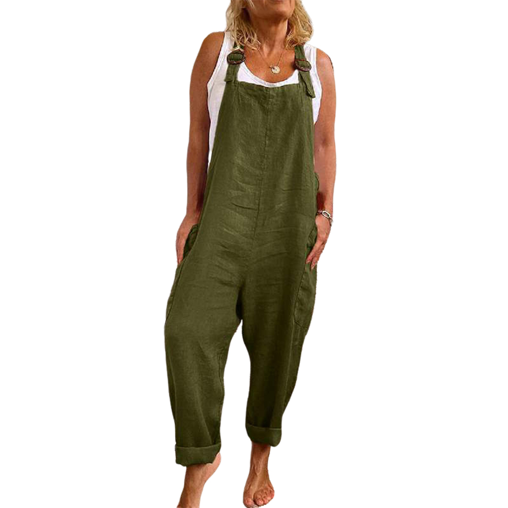 Cotton Blend Jumpsuit Women Summer Casual Solid Overalls Bodysuits Oversized Wide Leg Pants Female Clothing Streetwear Rompers