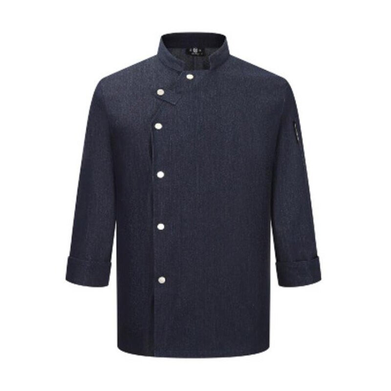 Chaqueta vaquera de Chef informal Unisex, camisa de manga larga con cuello oblicuo, de un solo pecho, para cocina, Catering, restaurante, servicio de comida, uniforme de trabajo