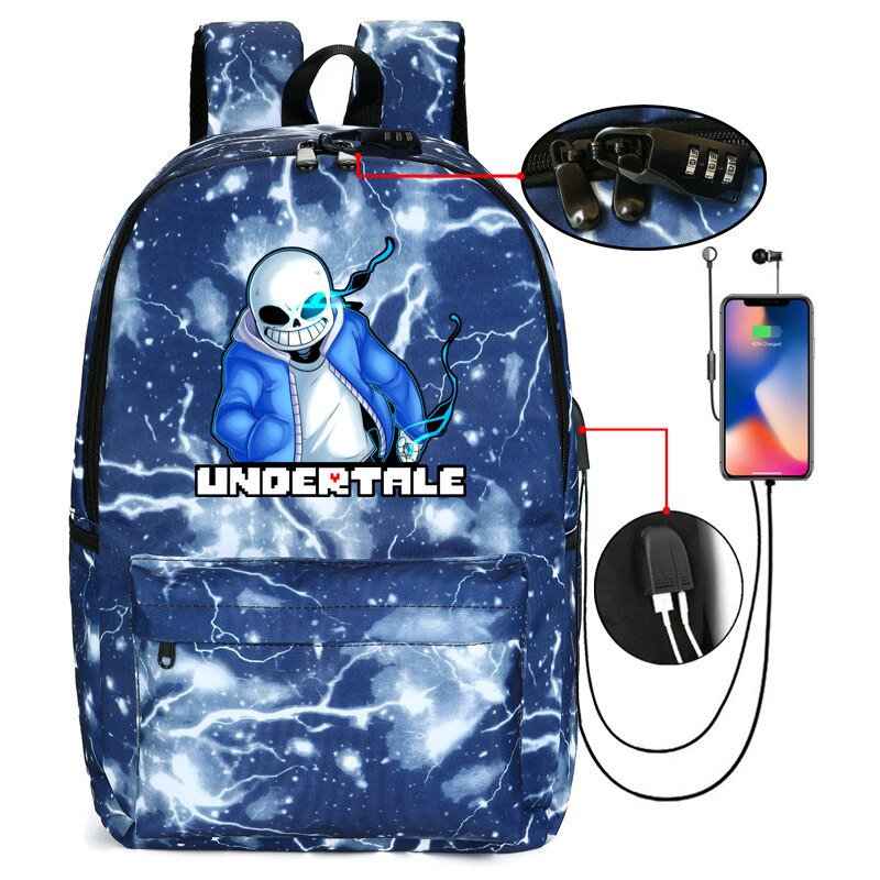 Mochila de juegos Undertale AN-ti Lost para adolescentes, Mochilas con carga USB para mujer, Mochilas para adolescentes, Mochilas para niñas: Rosa fuerte