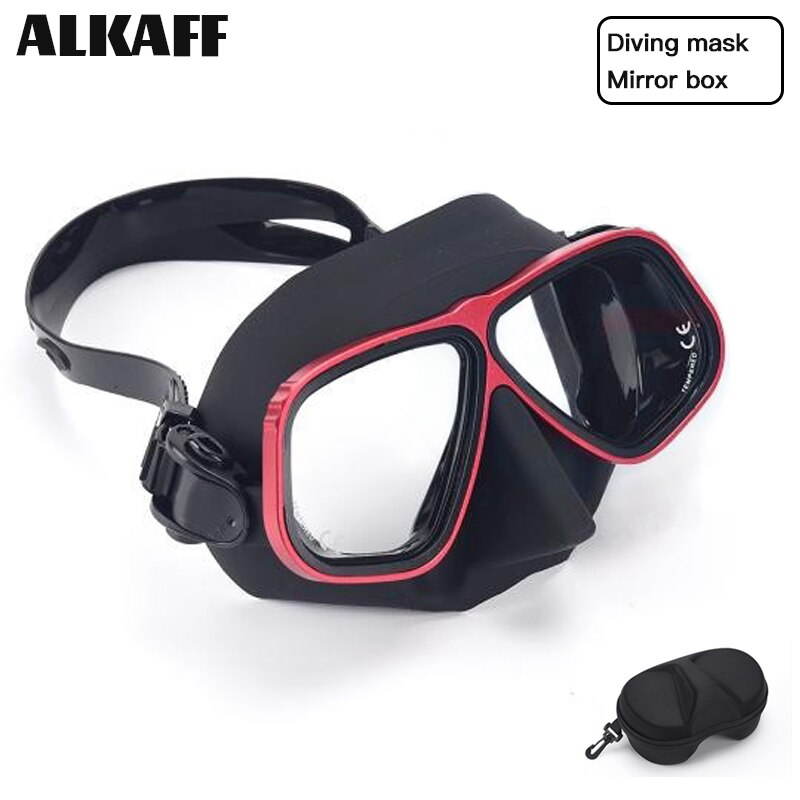 low volume free diving mask Alloy frame scuba diving equipment Snorkel goggles Toughened glass for free dive: Black red