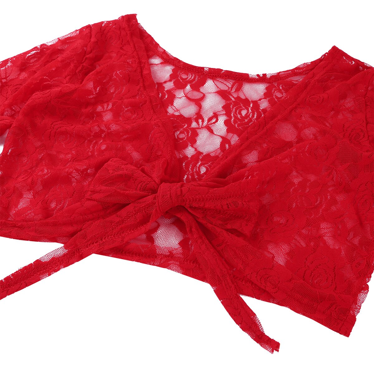 Haut moulant transparent en dentelle pour femmes, Sexy, haut en maille, manches longues évasées, chemise de danse du ventre, réservoirs, cravate avant, Cardigan, enveloppe les épaules, Clubwear