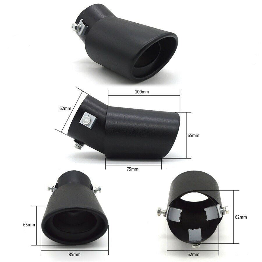 Car Accessory 62mm Exhaust Pipe Exhaust Muffler Pipe Black Replacement 304 Stainless Steel Exhaust Pipe For Universal Car Parts