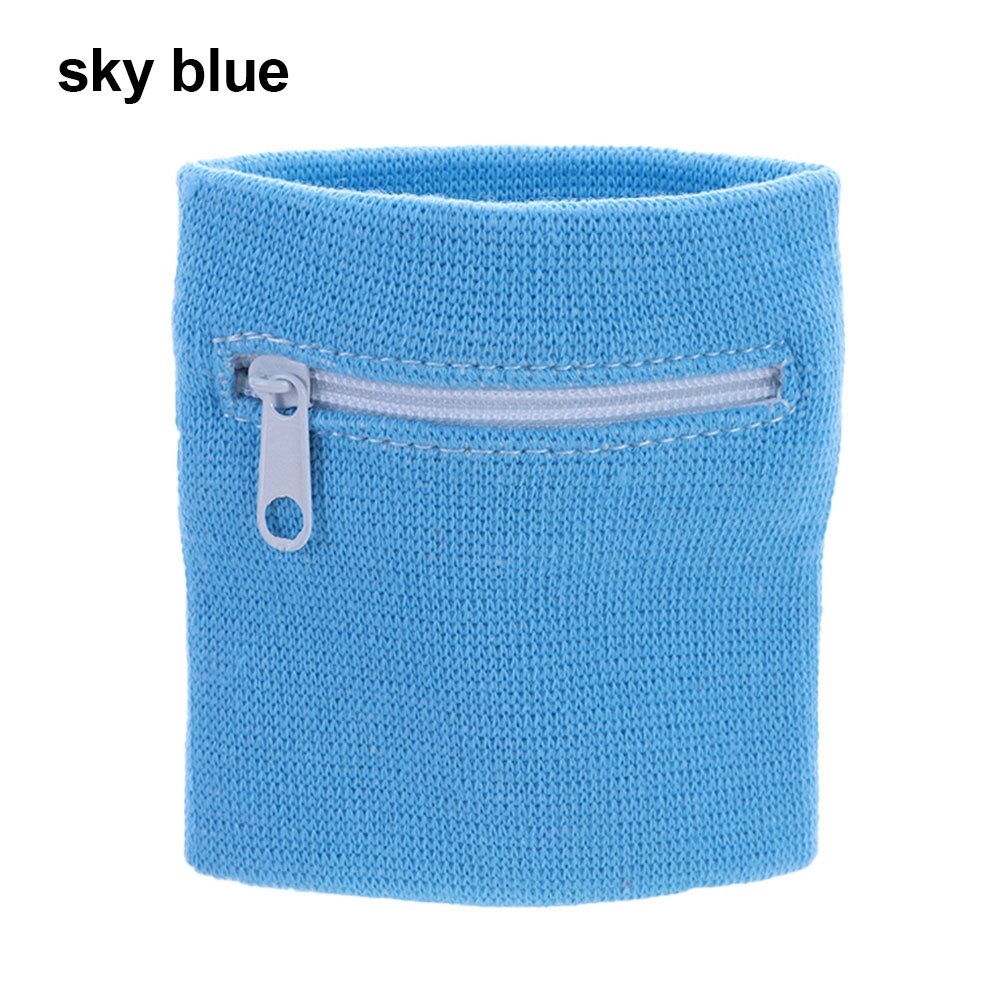 1Pc Soft Wrist Band Sport Wrist Purse Bag Running Wrist Protection Outdoor Gym Key Pocket Bike Wallet Safe Zipper Wrist Band: sky blue