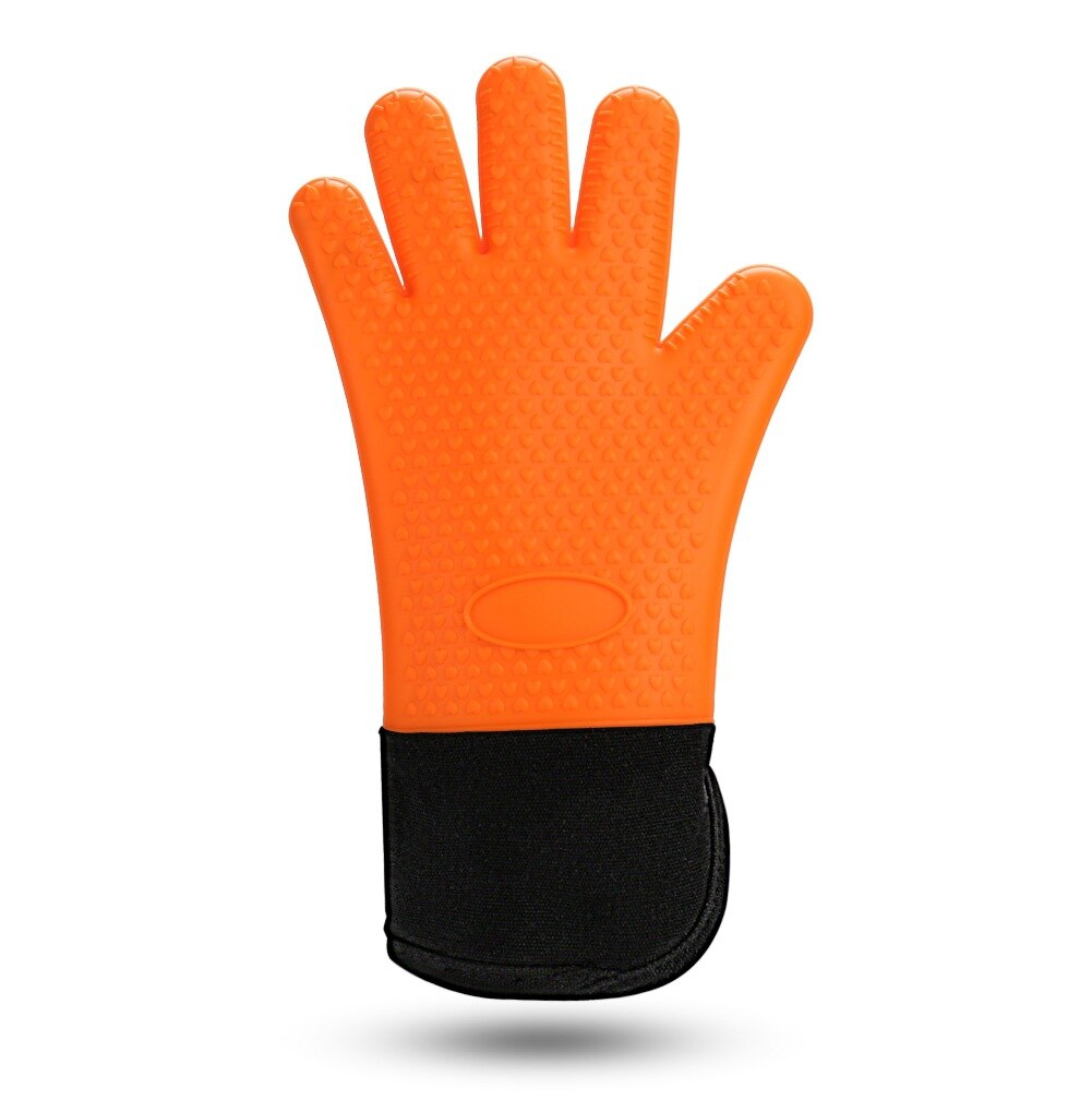1 st praktiskt kök bageri ugn värmebeständig silikonhandske matlagning bakning bbq ugn grytlapp mitt kök lång anti-halk: Orange