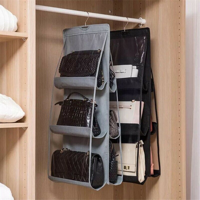 6 Pocket Hanging Handbag Organizer for Wardrobe Closet Transparent Storage Bag Door Wall Clear Sundry Shoe Bag