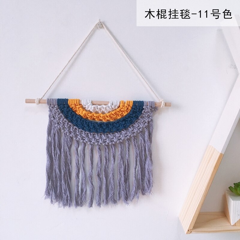 Babykamer macramé gebreid wandkleed met kwastje bohemian handgemaakte gevlochten regenboog houten wandhanger kunst kinderkamer boho decoratie: 11