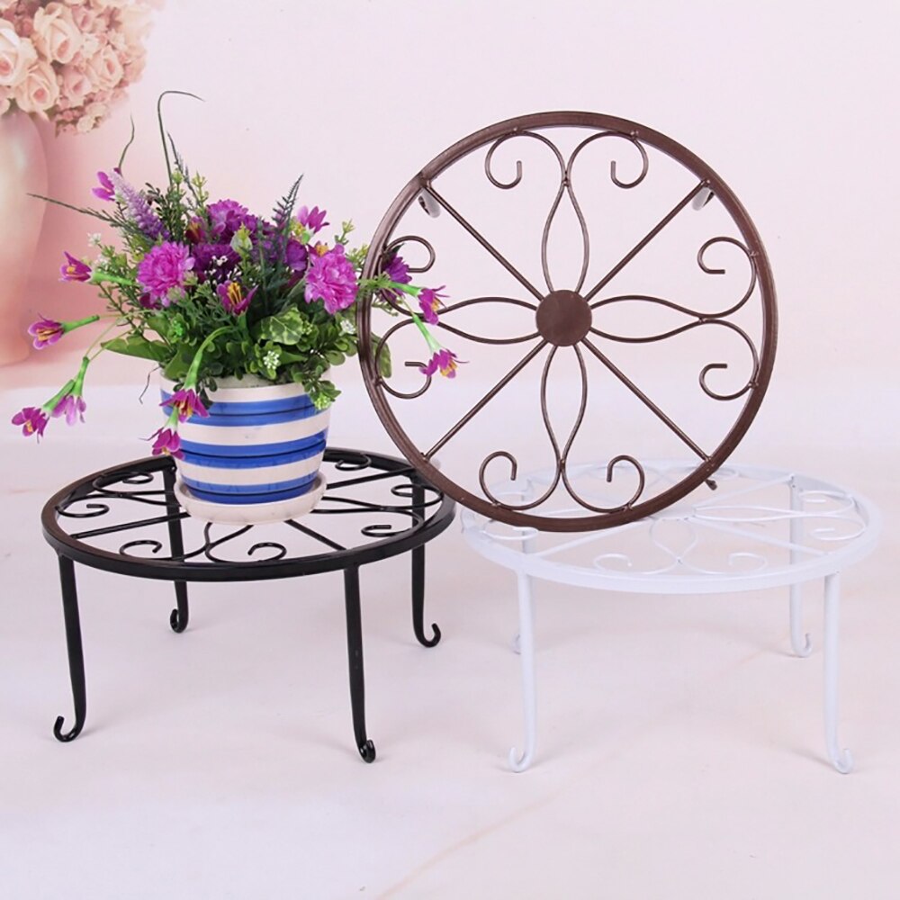 24x24x13cm Indoor Outdoor Plant Stand Metal Flowerpot Stand Round Iron Plant Pot Holder Black White Bronze Colour