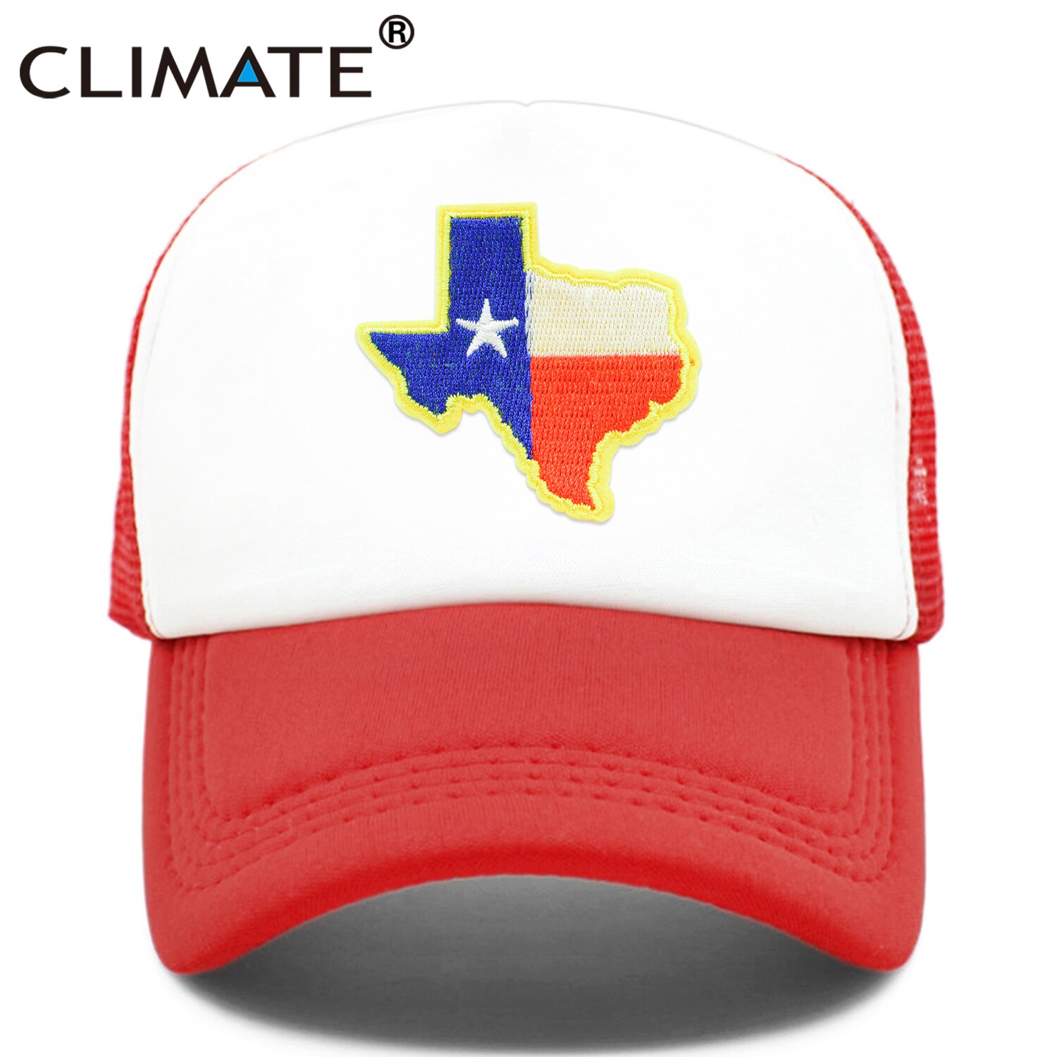 CLIMATE Texas Trucker Cap State of Texas Cap Flag of Texas Map Mesh Cool Hat Cap Cool Mesh Cap Adult: Red Cap / Kid 52to55cm head