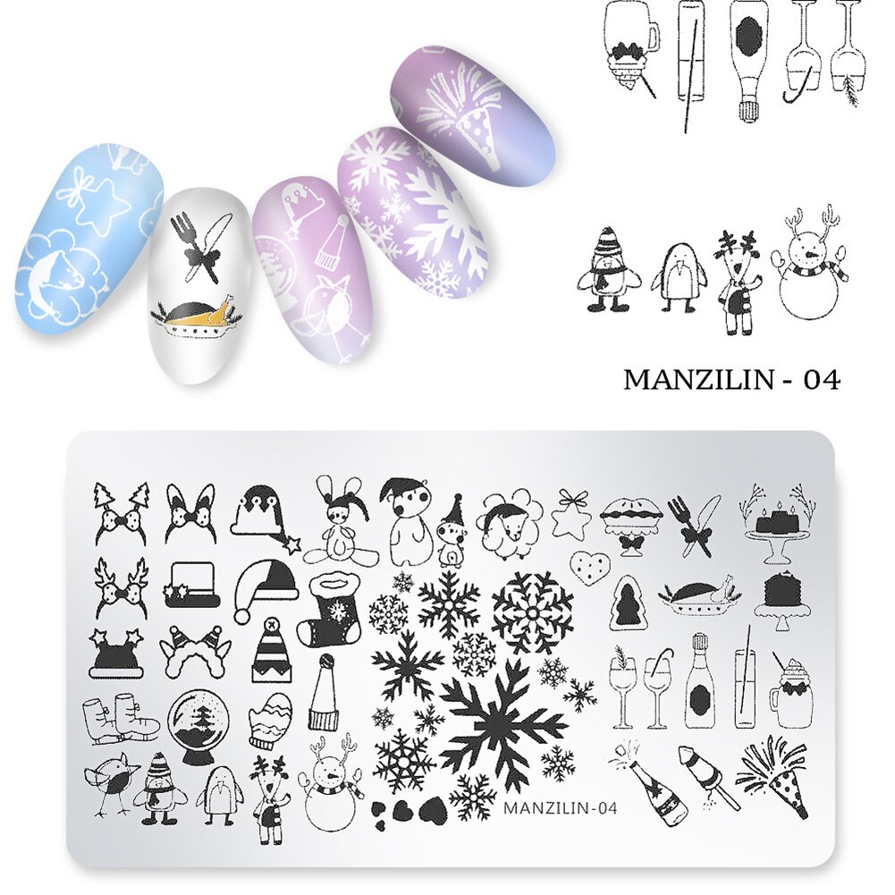 Nail Art Navidad copo de nieve Santa estampado de muñeco de nieve imagen estampado plantilla placa