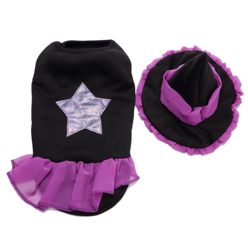 Hundekatt halloween heksekostyme,cosplaykostymer til kjæledyr,valpevarme antrekk fleece: M