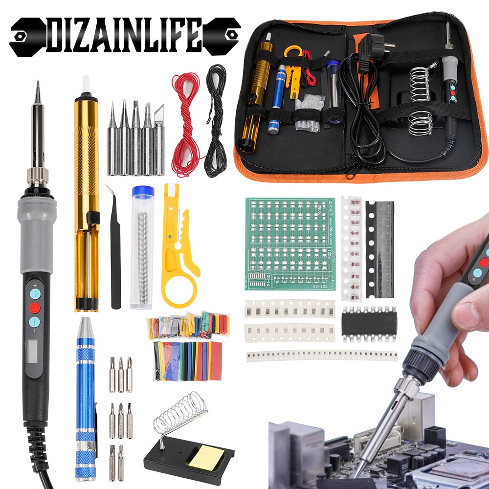 60W / 90W Soldering Iron Kit LED Digital Soldering Gun Adjustable Temperature Controlled Repair Electric 220V Tin Welding Tools