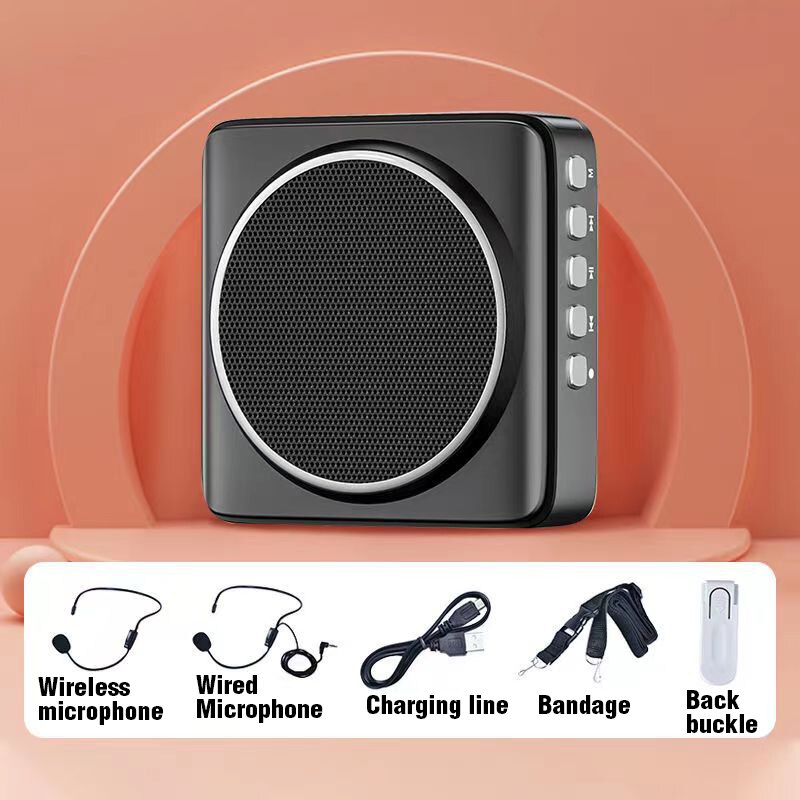 Wireless Speaker Portable Voice Amplifier with Microphone Headset Guide Microphone Teacher Bluetooth Speaker Support FM Radio: Black-Wireless