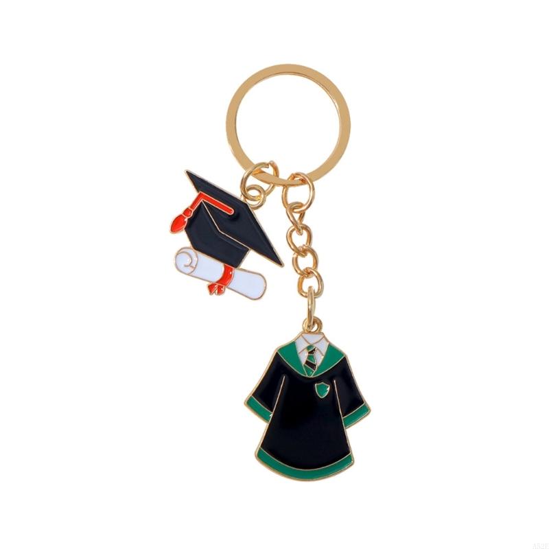 652F Academic Dress and Mortarboard Key Ring for Graduates and Educators Student Jewelry Graduation Ceremony Souvenir: black