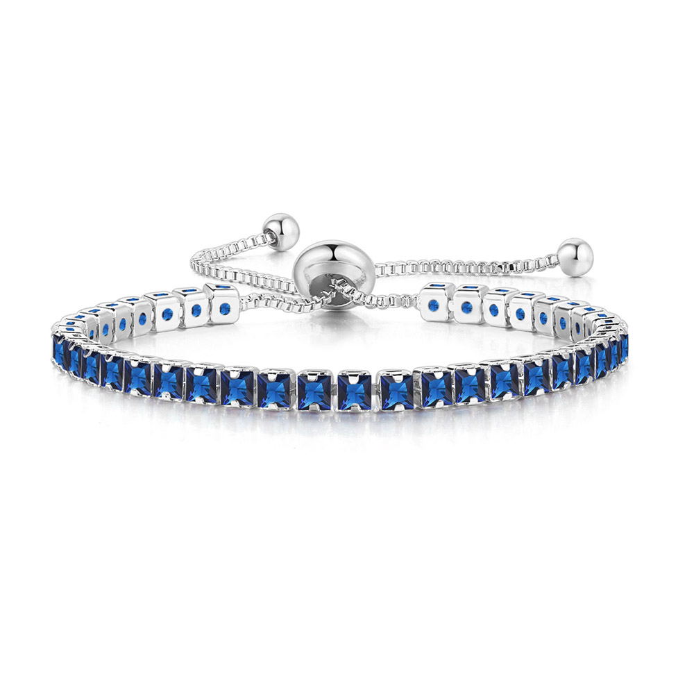 Pulseras de tenis ajustables para mujer, cadena de cristal de circonia brillante azul en la mano, pulsera con dijes para mujer, joyería de tendencia, para niña: Color amarillo dorado claro