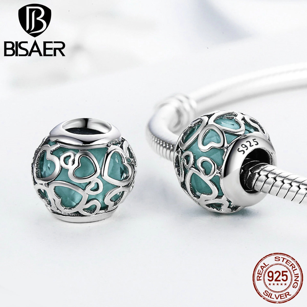 925 en argent Sterling Nature éclat coeur, enfermé dans l'amour CZ perle bouchon breloques ajustement BSR breloques argent 925 Bracelet Original