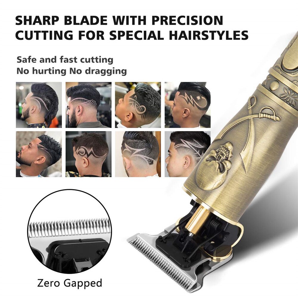Cordless T blade Hair Trimmer Zero Barber Men Hair Clippers 1500mAh Beard Shaver Haircut Salon Electric USB Rechargeable Razor