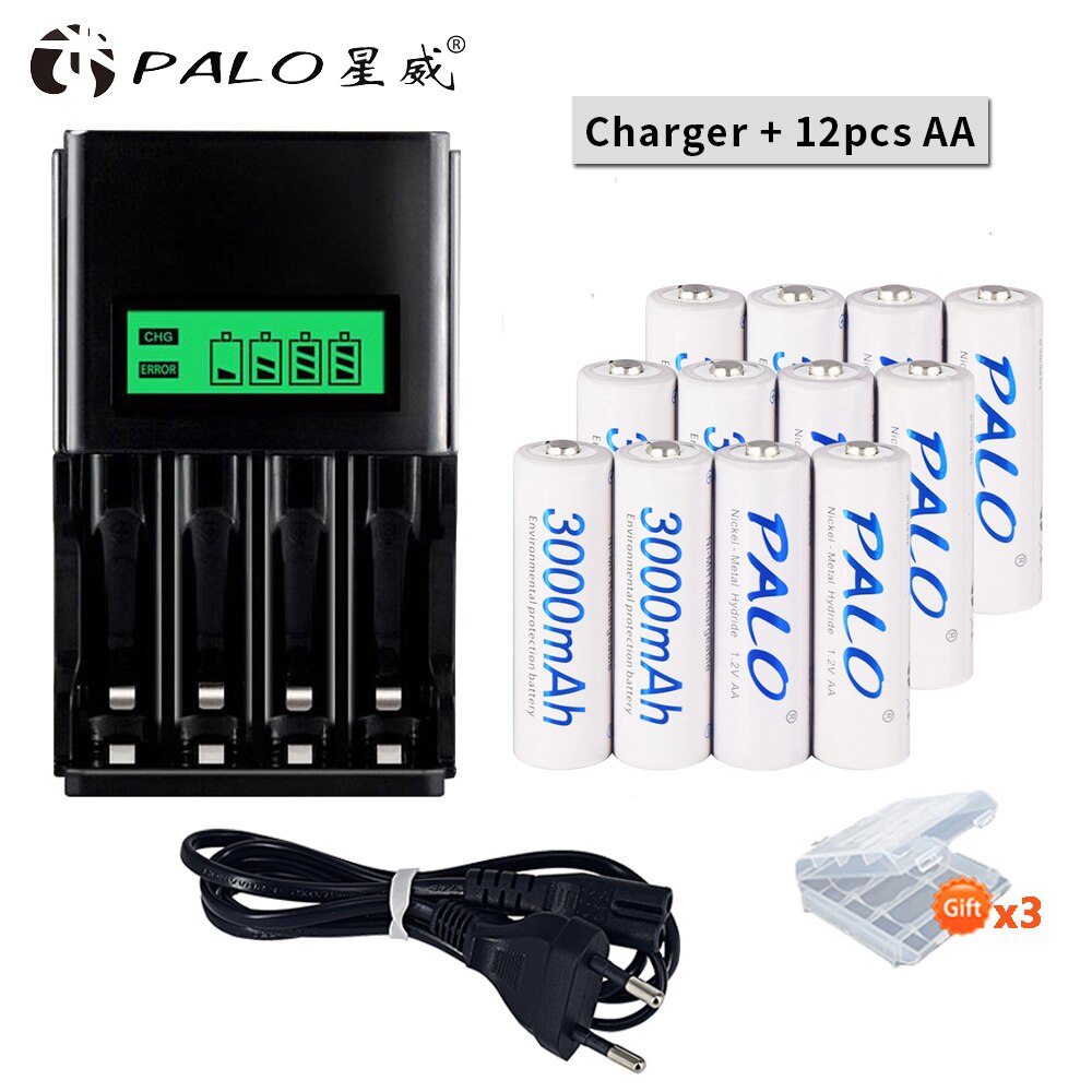 8 Stuks Aa Batterij Batterijen 1.2V Aa 3000 Mah Ni-Mh Vooraf Opgeladen Oplaadbare Batterij 2A Voor Camera Speelgoed: 12 AA with charger