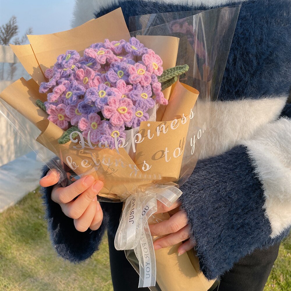 TPRPYN Myosotis – Kit de Crochet pour Bouquet de fleurs, avec fil, bricolage, oublier, pas de fleurs, kits de Crochet, tricot, vidéo de débutant faite à la main