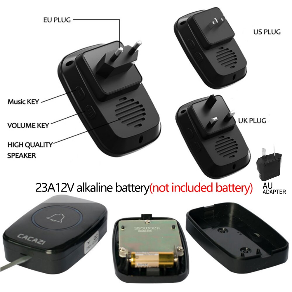 CACAZI Smart Home Wireless Pager Doorbell Old man Emergency Alarm 80m Remote Call Bell US EU UK Plug 2 Button 1 Pager 4 Receiver