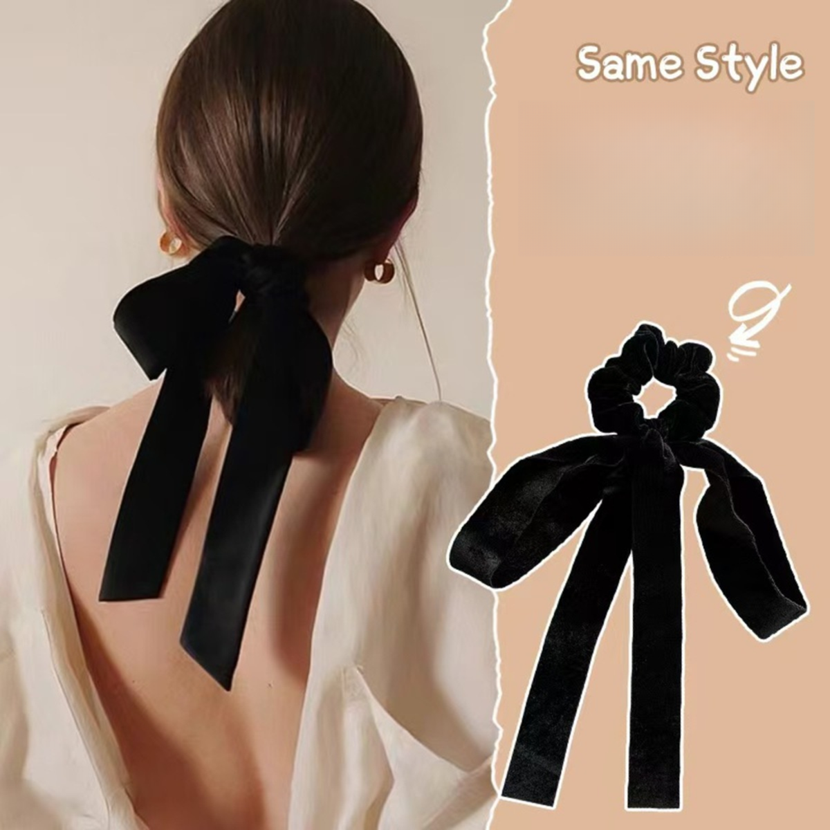 Cinta para el pelo con lazo de terciopelo negro Vintage para mujer y niña, lazo elástico largo para el pelo, accesorios para el cabello femenino: Gris