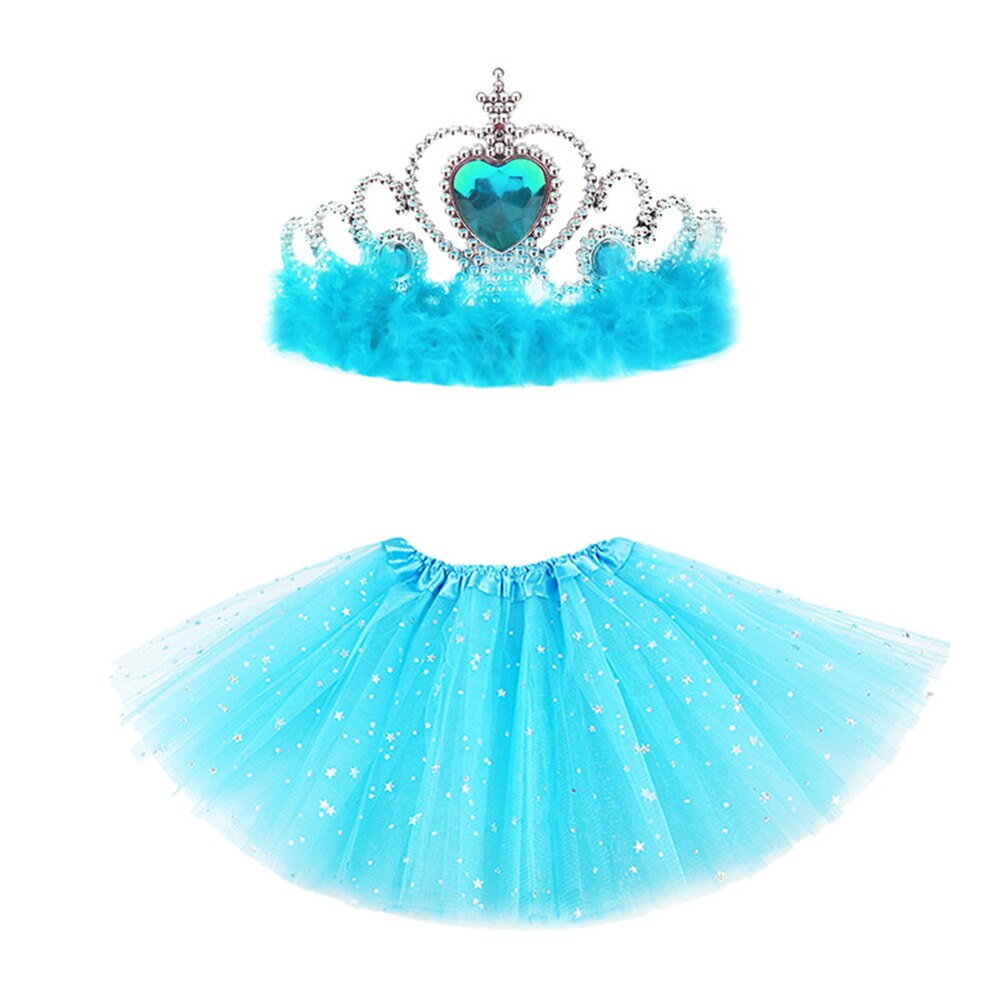 Baby sommer baby pige prinsesse tyl tutu nederdel ballet dans fest mini nederdele med krone foto rekvisitter 2 stk: Himmelblå