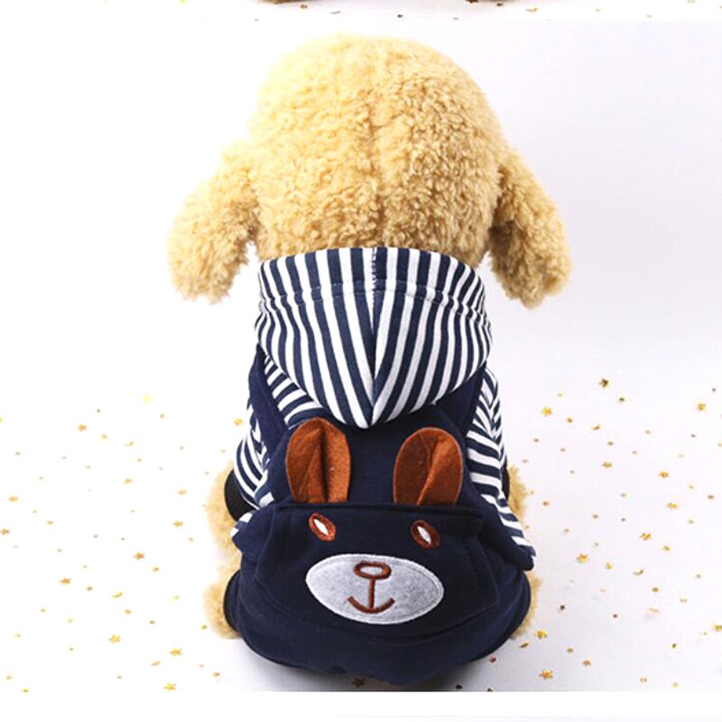Jongen/Meisje Hond Kat Gestreepte Jumpsuit Rompertjes Hoodie Bear Pet Puppy Jas Broek Winter Kleding 6 Maten Y316: Boy / XS