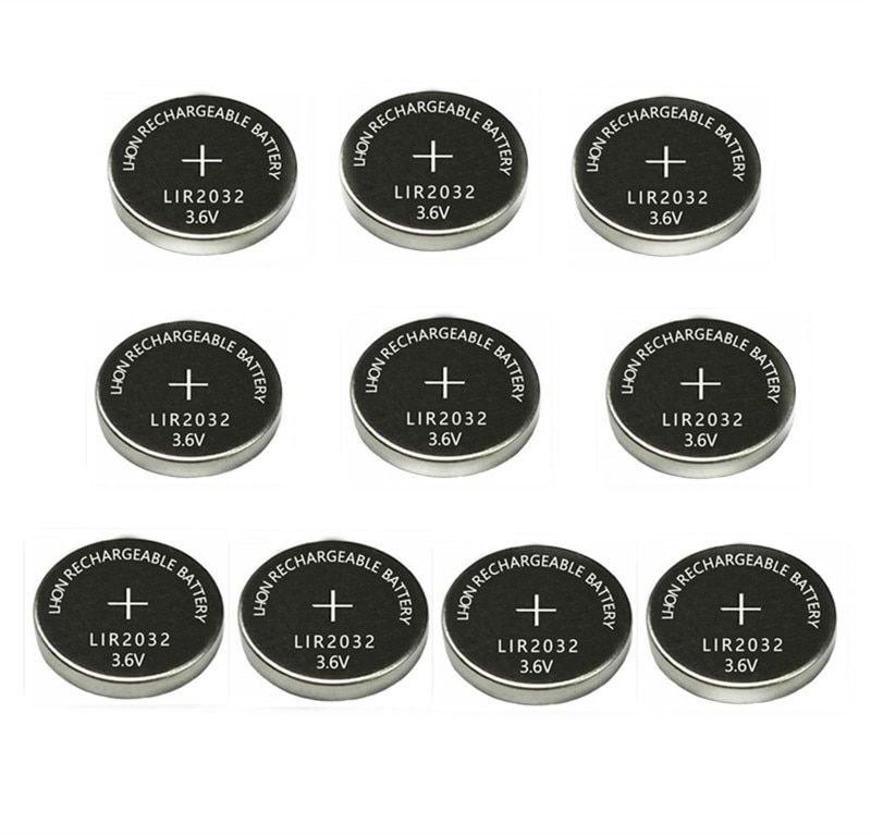 10 pièces 3.6 V LIR2032 lir 2032 lithium ion batterie rechargeable 40 mah Li-ion bouton bouton pile remplacer pour CR2032 CR 2032
